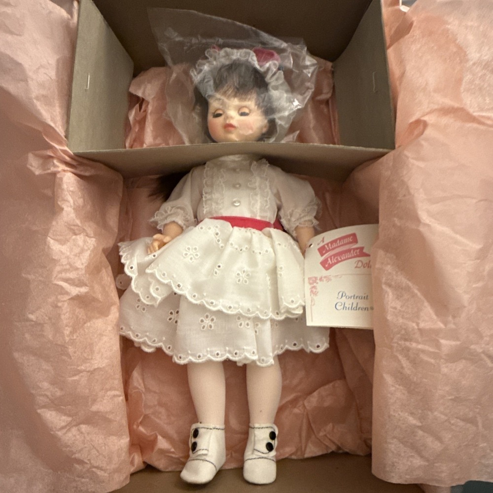 Madame Alexander White Eyelet Dress Portrait Doll with Pink Ribbon
